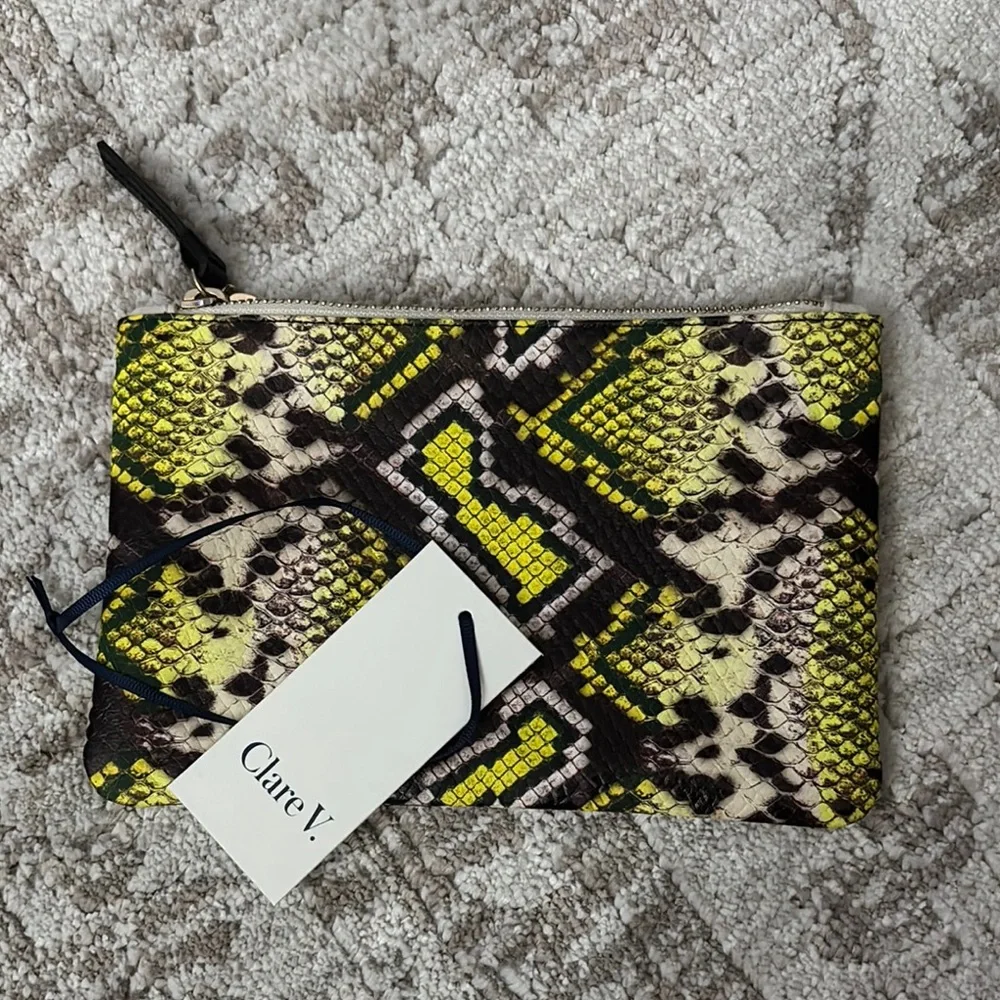 Clare V Yellow and Black Snakeskin Pouch - Picture 1 of 7